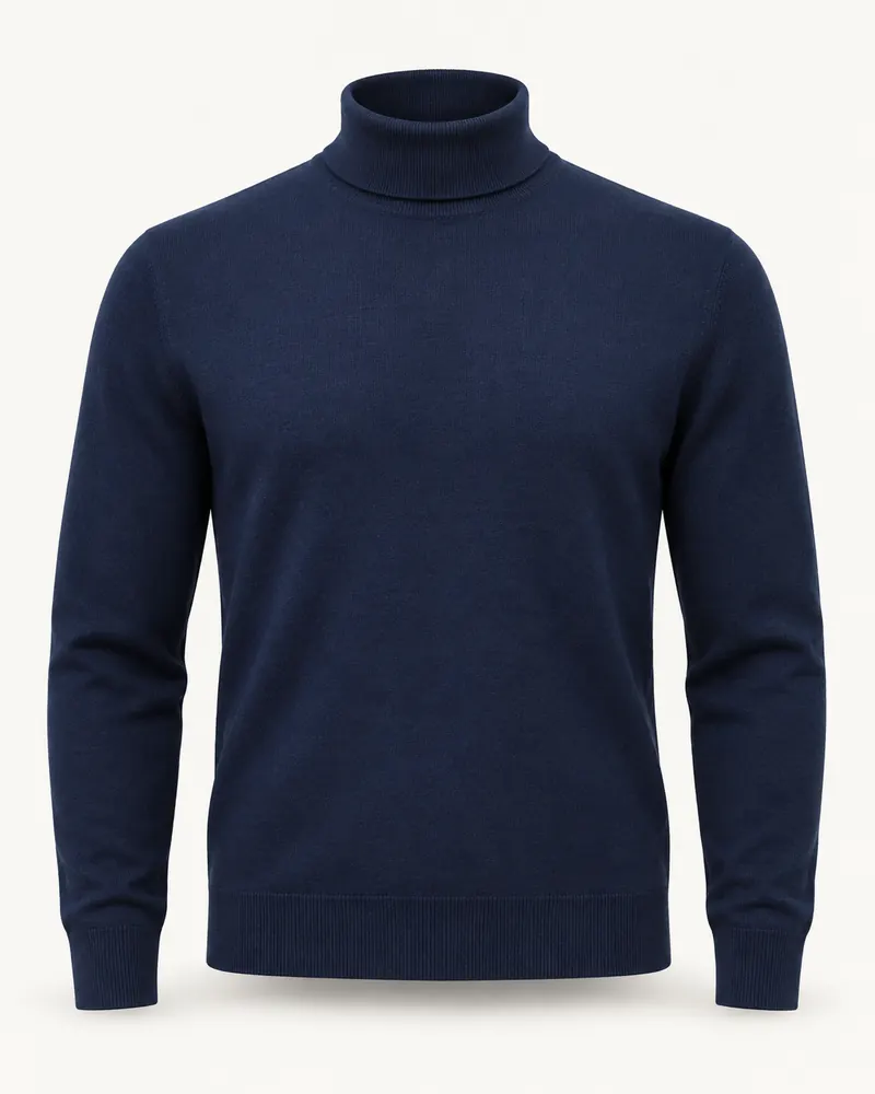 Dolcevita in merino blu notte su manichino invisibile