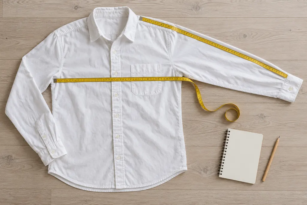 Camicia bianca con metro da sarta disteso sul petto e sulla manica